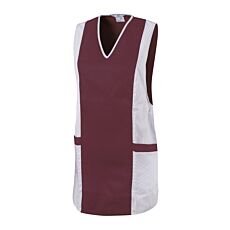 Arbeitsbluse mit Kasack-Verschluss, 65% Polyester bordeaux-weiss
