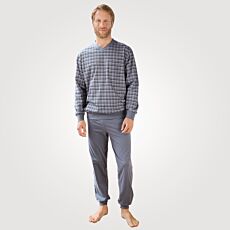 Herrenpyjama langarm mit V-Ausschnitt und Brusttasche