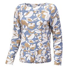Bedruckte Langarm-Bluse mit U-Boot Ausschnitt
