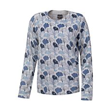 Pull-over femme à encolure arrondie, motif de ginkgo, petites fentes latérales