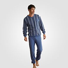 Herren Langarmpyjama, Blau, V-Ausschnitt
