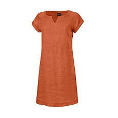 Damen Leinenkleid mit geschlitztem Rundhals mandarine