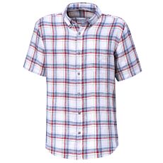 Chemise en lin rayée, à manches courtes rouge