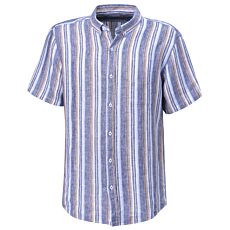 Chemise en lin rayée, à manches courtes marine