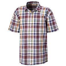 Chemise à manches courtes et carreaux, avec poche de poitrine bordeaux