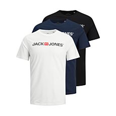 JACK&JONES 3er Pack Herren T-Shirts, blau + weiss + schwarz