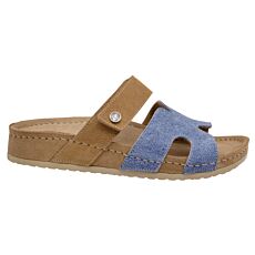 Mubb Pantolette mit Memory-Fussbett blau-beige