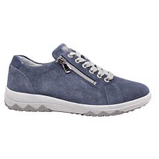 WALDLÄUFER Damen-Schnürschuh, Veloursleder, Bequemweite H jeansblau