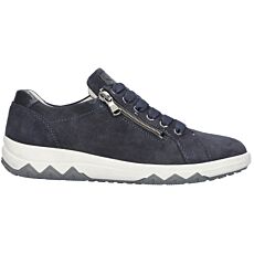 WALDLÄUFER Damen-Schnürschuh, Veloursleder, Bequemweite H marine
