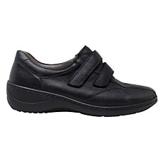 WALDLÄUFER Damen-Klettslipper, Leder schwarz