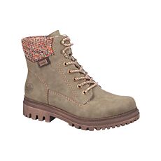 RIEKER Schnürstiefel Damen, Softmaterial mit Wollstrickkragen – helloliv