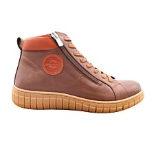 GEMINI Schnürstiefelette Damen, Anilinleder in Farbkombination – mocca
