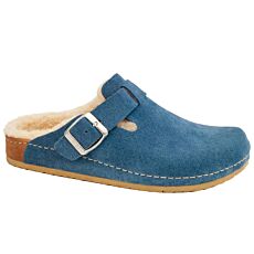 MUBB Damen Pantoffel, Veloursleder mit Lammfellfutter – blau