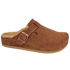 MUBB Damen Pantoffel, Veloursleder mit Lammfellfutter – braun