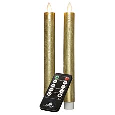 Stabkerzen 2er‑Set, Echtwachs, aufladbar, gold