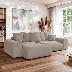 Canapé d'angle Lunda avec fonction lit, confortable et peu encombrant