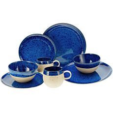 Steinzeug-Geschirrset «Deep Blue», 8-teilig, handgefertigt mit edler Sand-Optik