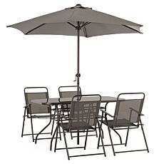 Tisch mit 4 Klappstühlen und Sonnenschirm