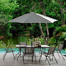 Tisch mit 6 Klappstühlen und Sonnenschirm