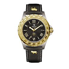 Trauffer montre pour hommes, noir/or, avec verre saphir et bracelet en cuir PU