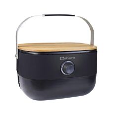 Sahara Gasgrill «Mini BBQ», kompakt mit Wendeplatte und Bambus-Abdeckung