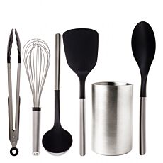 Küchenhelfer-Set, 6-teilig, Chromstahl/Nylon, mit Zange und Schneebesen