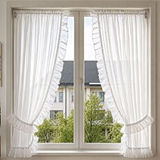 Ensemble de rideaux «Volant Vitrage», 2 pièces, transparent avec volant