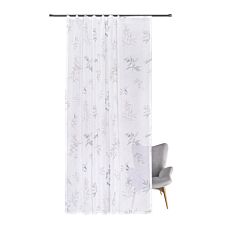 Rideau prêt à poser avec imprimé de feuilles, plis plats, transparent, avec glisseurs à clic cousus