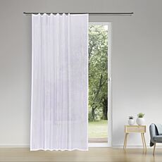 Rideau prêt à poser avec broderie, plis plats et glisseurs à clic cousus, semi-transparent