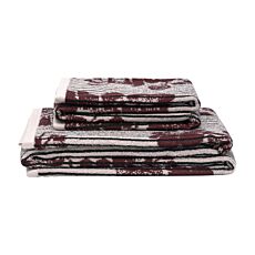 Linge éponge doux à rayures verticales et motifs floraux – bordeaux