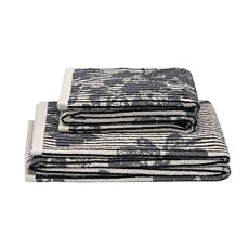 Linge éponge doux à rayures verticales et motifs floraux – vert-gris