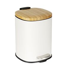 Poubelle à pédale «Fianema», 3 L, couvercle en bambou, Easy-Close blanc