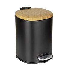 Poubelle à pédale «Fianema», 3 L, couvercle en bambou, Easy-Close noir