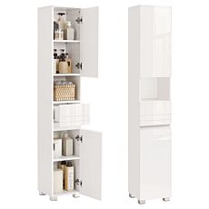 VASAGLE Badezimmerschrank, Hochschrank mit Schublade und verstellbaren Ablagen – weiss