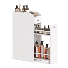 Armoire de salle de bains VASAGLE avec tiroir coulissant sur roulettes, modèle étroit