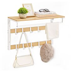 VASAGLE Wandgarderobe mit Ablage, Kleiderstange und 10 Haken – weiss