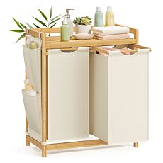 Panier à linge SONGMICS en bambou, double compartiment avec tablette et poches latérales, 100 l