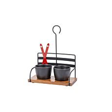 Lot de bols «Télésiège», lot de 2 bols en céramique avec socle en bois