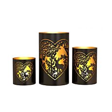 Windlichter Forest, 3er-Set, schwarz/gold