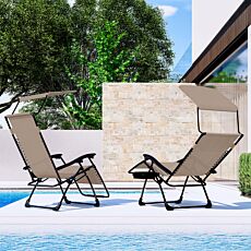 Sonnenliege, klappbar mit Sonnendach braun-beige