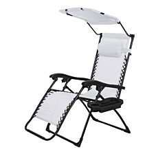 Sonnenliege, klappbar mit Sonnendach weiss