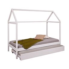 Lit-cabane en pin massif, 90x200 cm, laqué blanc