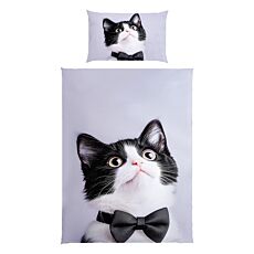 Linge de lit orné d'un motif de chat et d'un nœud papillon à effet 3D