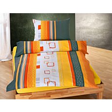 Bettwäsche Quadrat & Streifen, Seersucker, bügelfrei, orange-grau