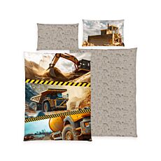Parure de lit avec pelleteuses et camions
