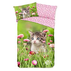 Parure de lit chaton fleuri