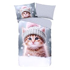 Parure de lit en flanelle avec un chat dans la neige