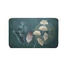 Tapis de bain «Ginkgoblue», 45 x 75 cm, pétrole, avec motif doré