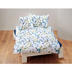 Satin-Bettwäsche mit Blattdesign in Grün und Blau