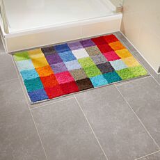 Tapis De Salle De Bain 80x49 Cm Motif Losanges Noir Et Blanc - Doux, Absorbant Et Antidérapant - VOSERY